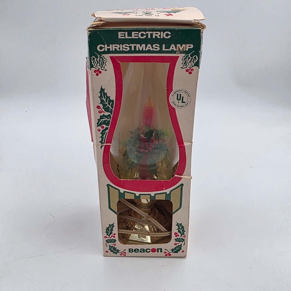 Vintage Beacon Electric Christmas Lamp Hurricane Style Holly Base Cat No 15